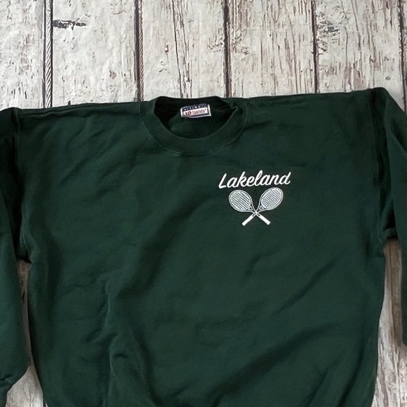 Vintage 1990s Lakeland New Jersey Tennis Sports Green Crewneck Sweatshirt - Picture 2 of 5